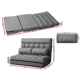 Artiss Lounge Sofa Bed 2-seater Floor Folding Fabric Grey.